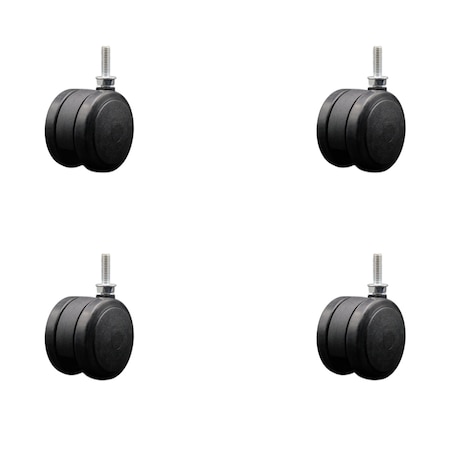 Service Caster 2-3/8'' Black Floor Safe Twin Wheel Casters 5/16 Threaded Stem , 4PK SCC-TS02S60-TPR-BLK-5161810-4